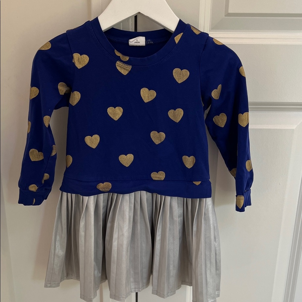 Blue and Gold Heart Egg Dress with Silver Skirt - size 2